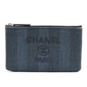 CHANEL Women's Deauville Pouch Straw Navy